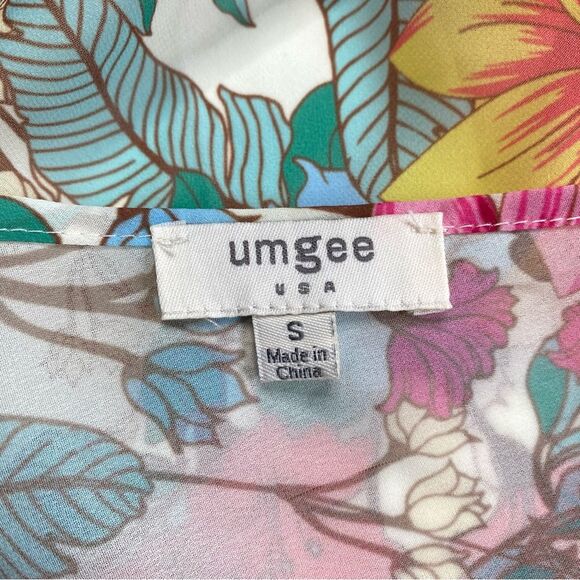 Umgee Floral Ruffle Sleeve Open Front Kimono Cardi Cover Up Top Sz S - Picture 7 of 10